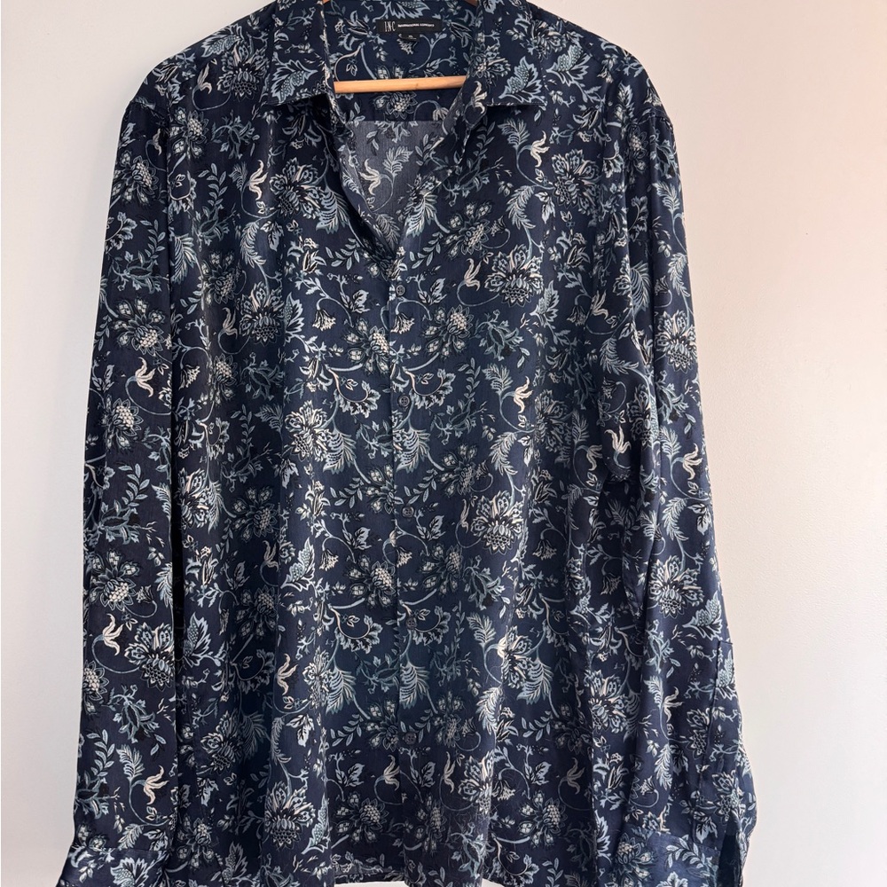 INC International Concepts Navy Floral Dress Shirt